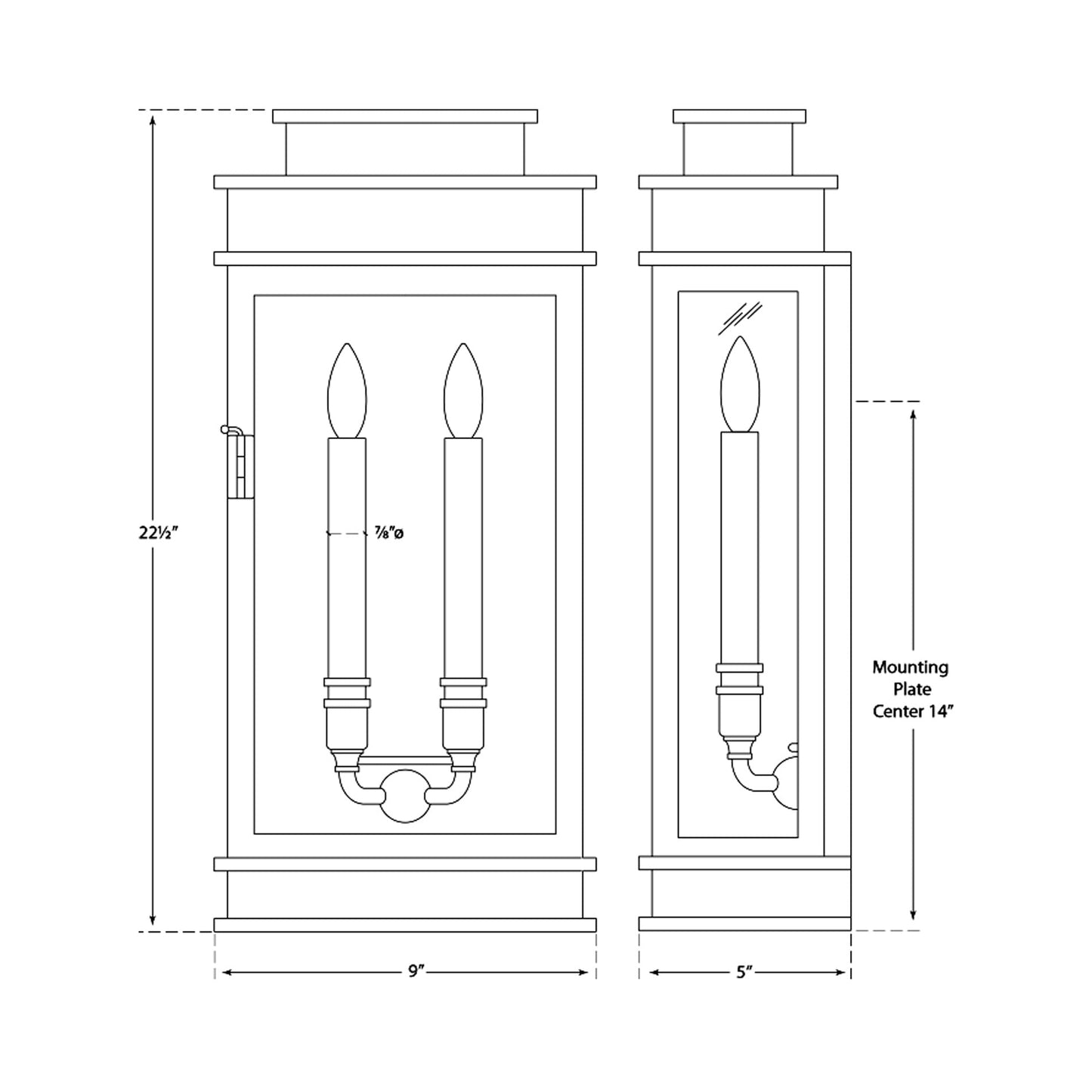 Linear Outdoor Wall Light - line drawing.