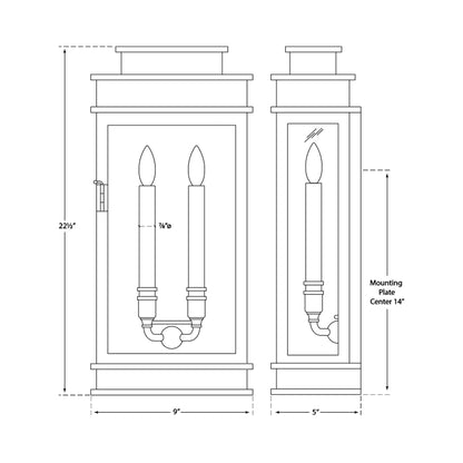 Linear Outdoor Wall Light - line drawing.