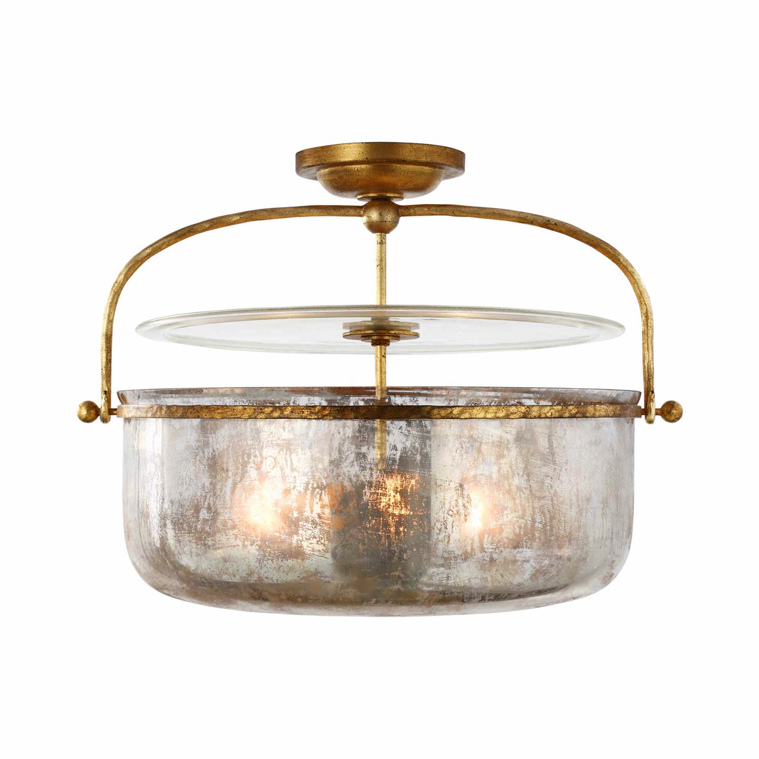 Lorford Semi Flush Mount Ceiling Light in Gilded Iron/Mercury Glass (Small).