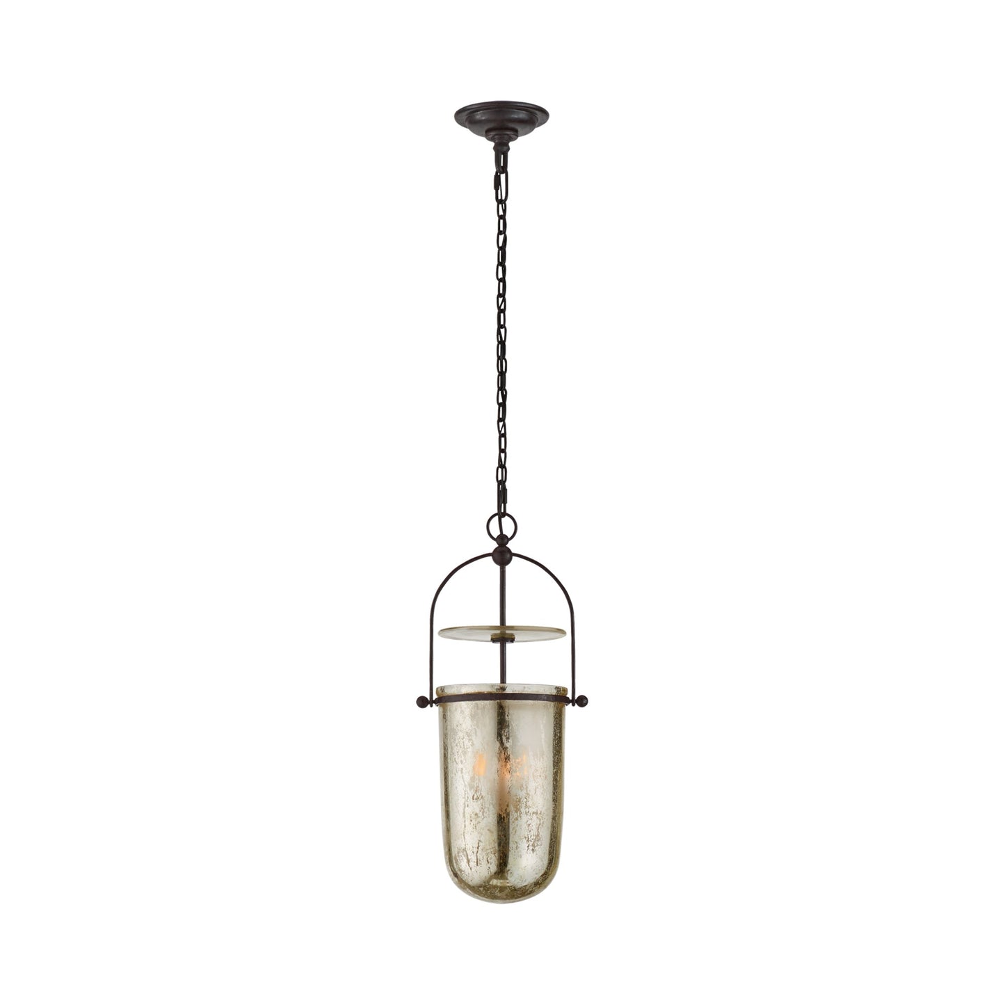 Lorford Smoke Bell Pendant Light in Aged Iron/Mercury Glass (Tall).