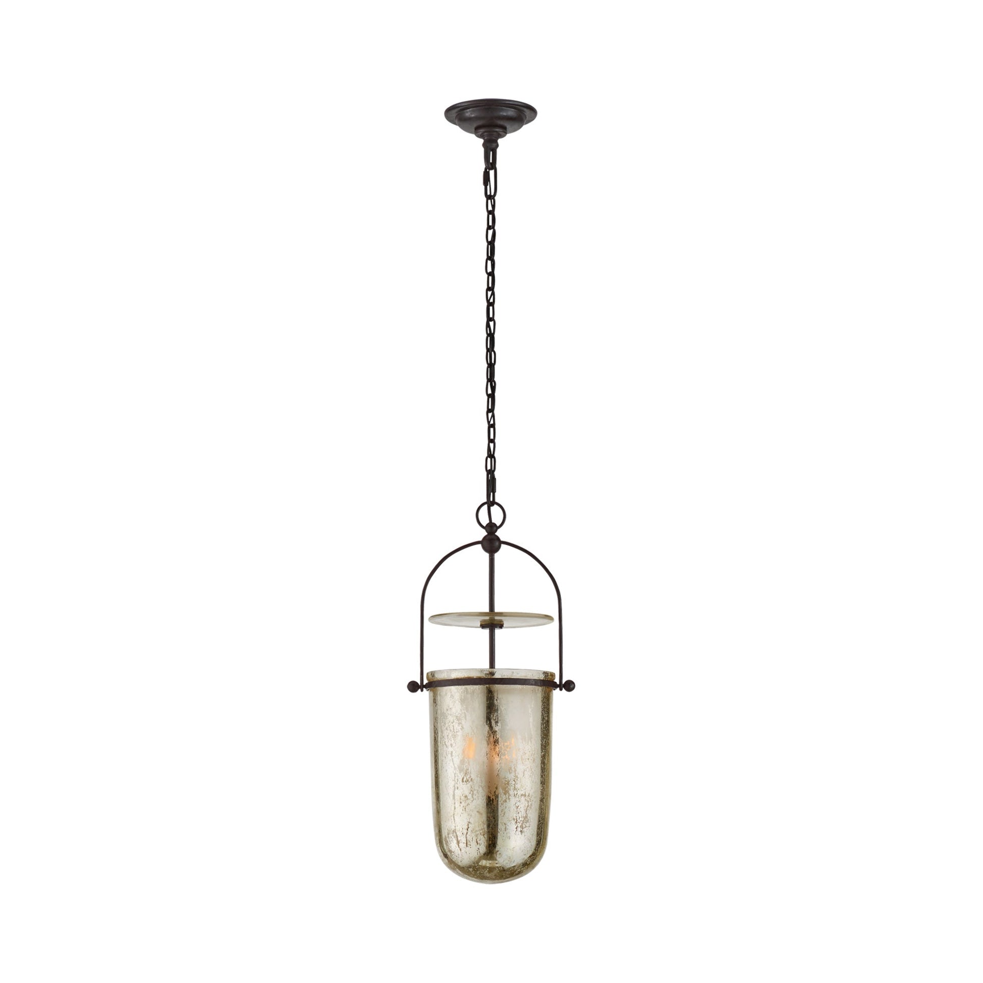 Lorford Smoke Bell Pendant Light in Aged Iron/Mercury Glass (Tall).