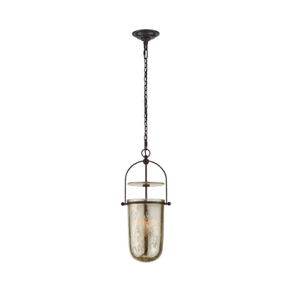 Lorford Smoke Bell Pendant Light in Aged Iron/Mercury Glass (Tall).
