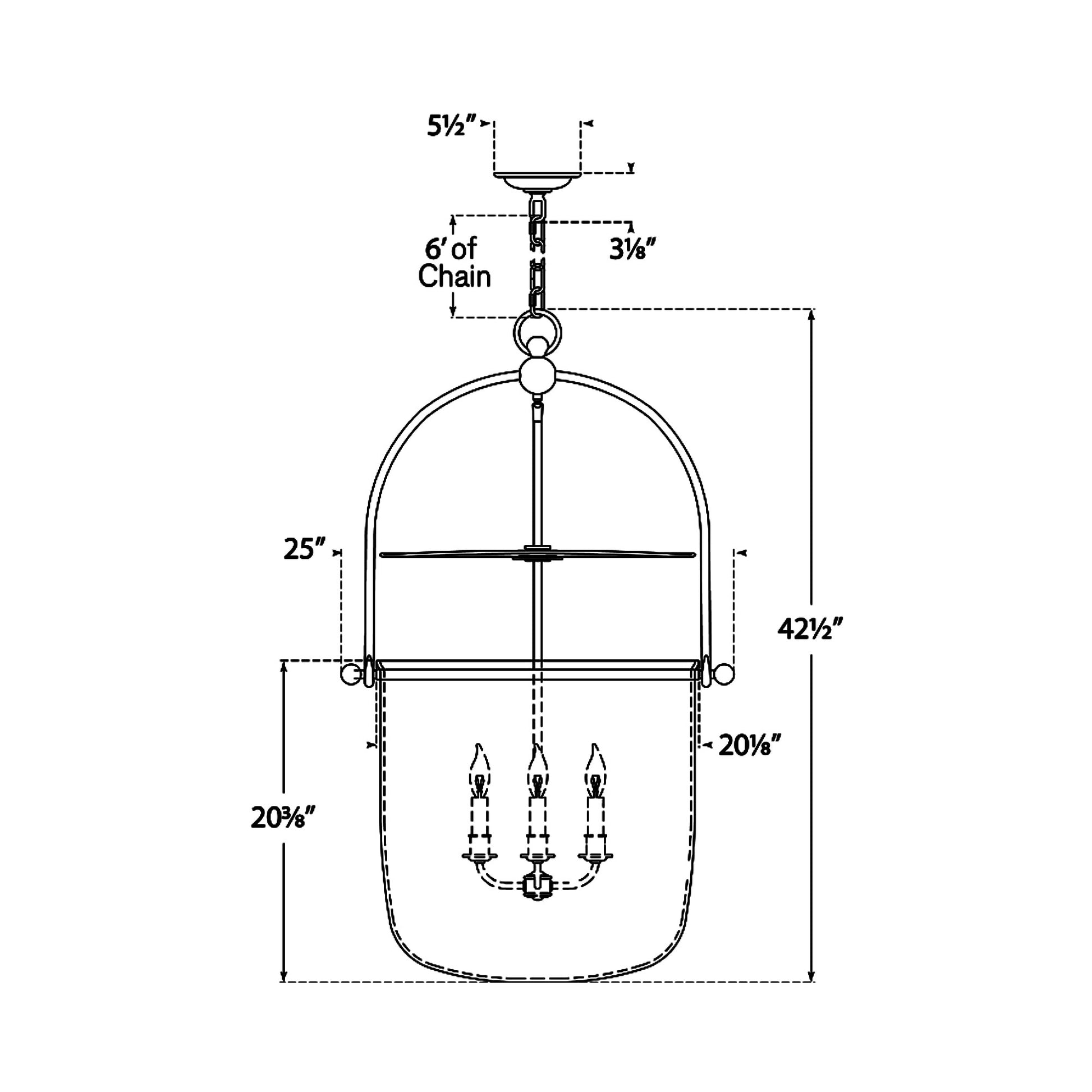 Lorford Smoke Bell Pendant Light - line drawing.