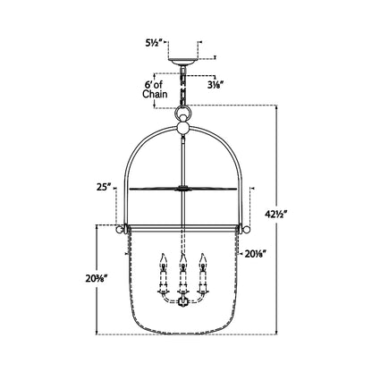 Lorford Smoke Bell Pendant Light - line drawing.
