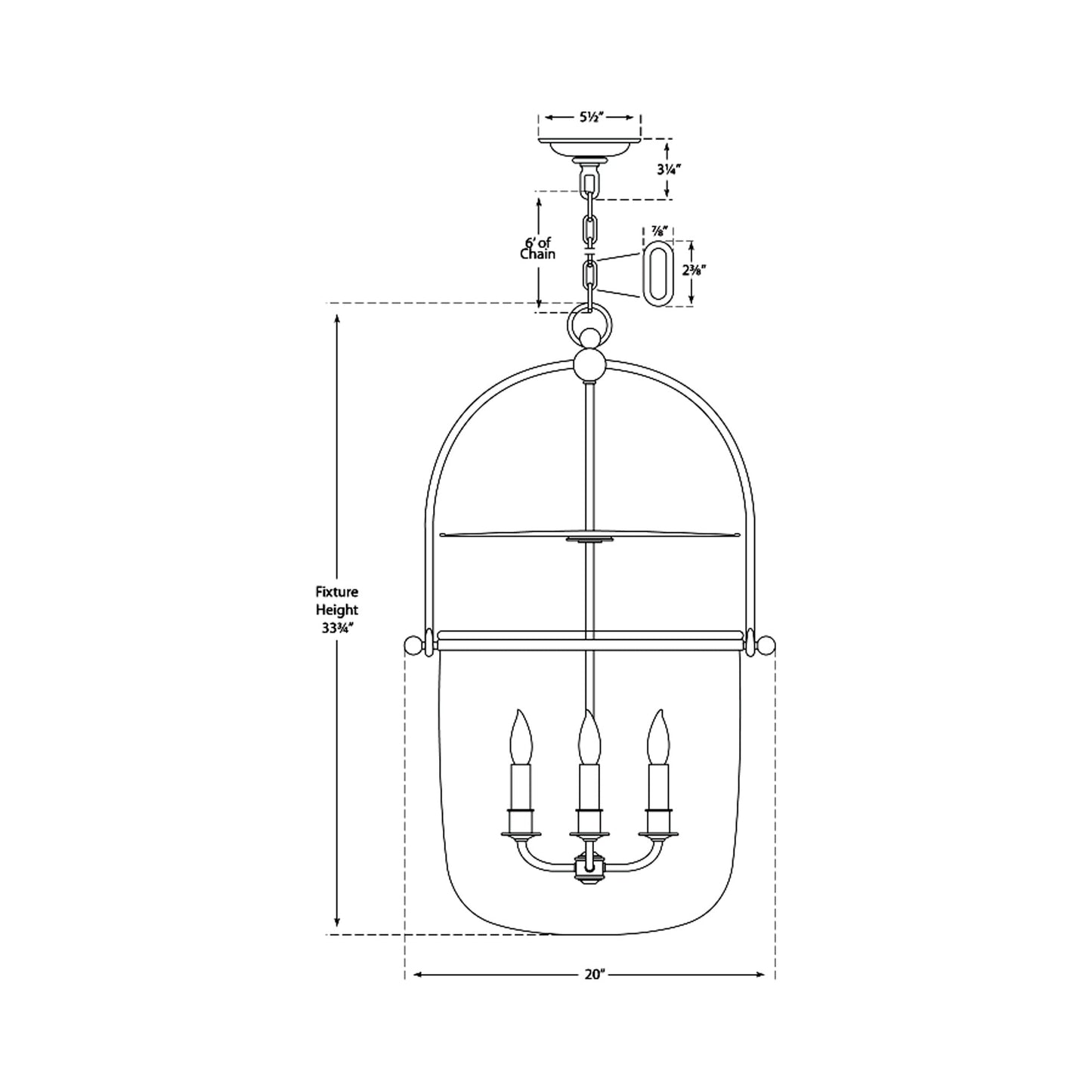 Lorford Smoke Bell Pendant Light - line drawing.