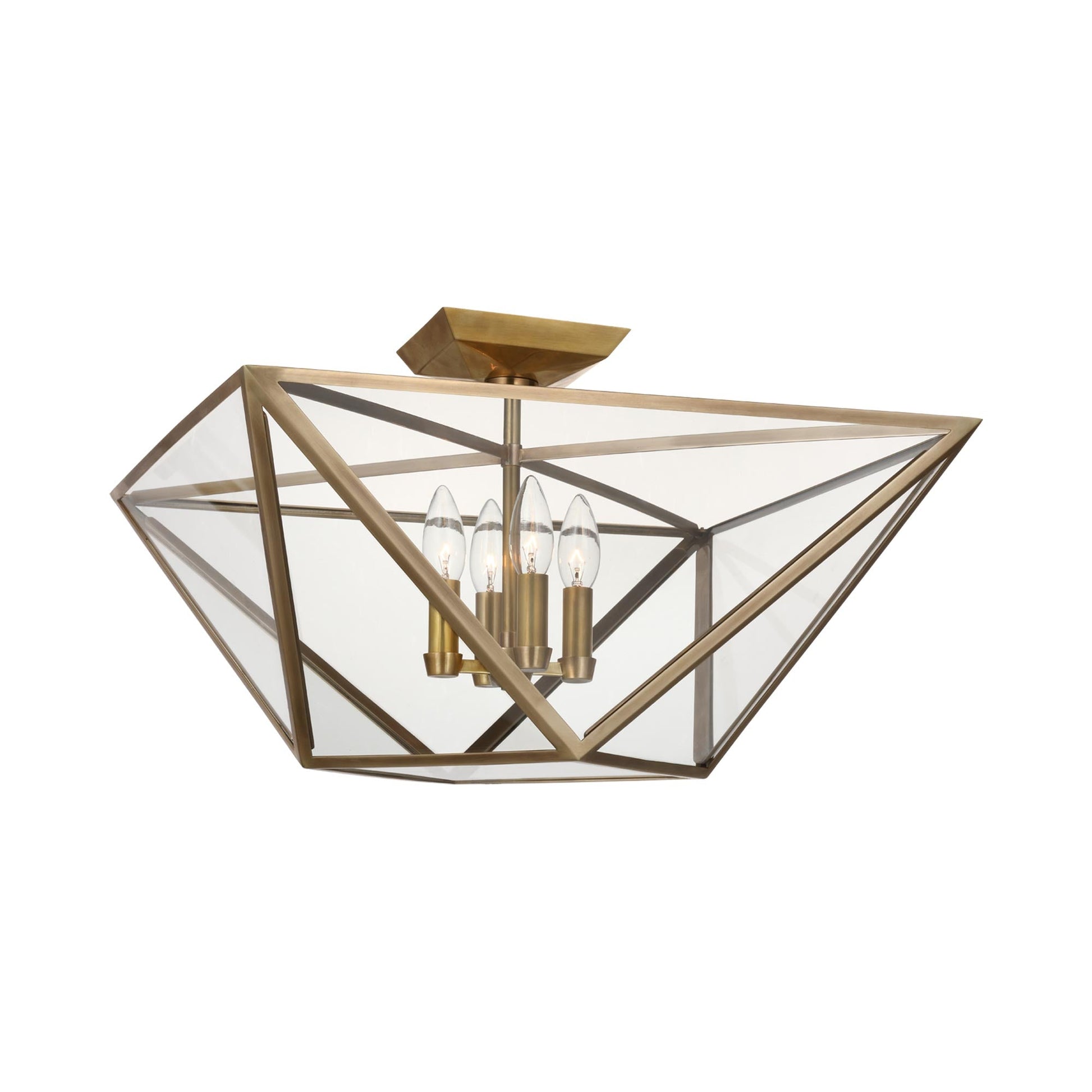Lorino LED Semi Flush Ceiling Light in Hand-Rubbed Antique Brass (4-Light).