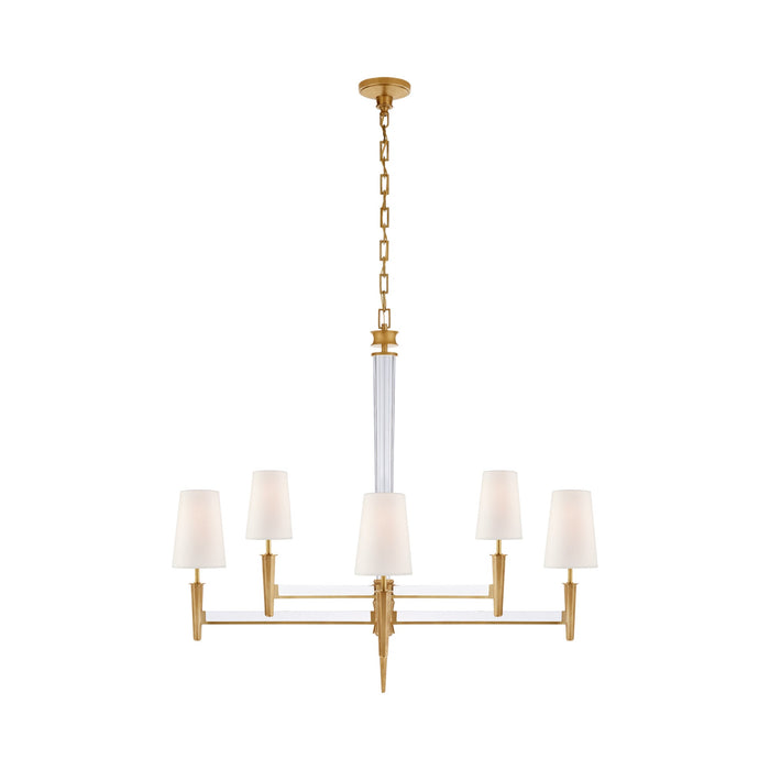 Lyra Chandelier in Hand-Rubbed Antique Brass/Crystal.