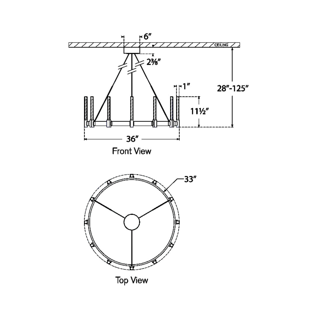 Mafra LED Chandelier - line drawing.