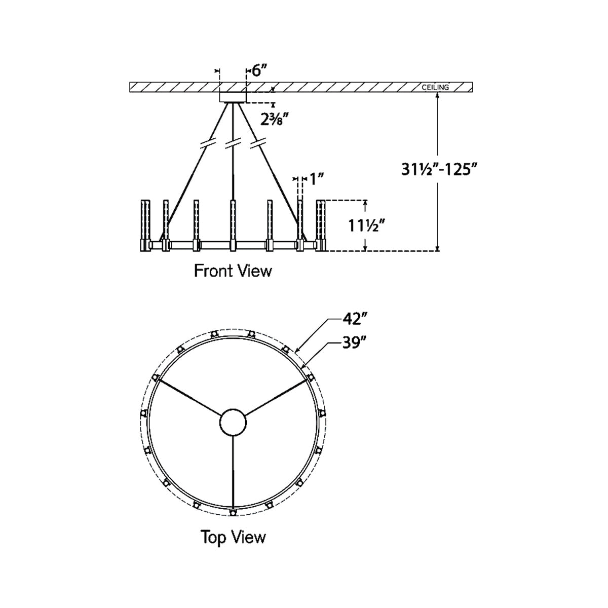 Mafra LED Chandelier - line drawing.