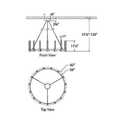 Mafra LED Chandelier - line drawing.