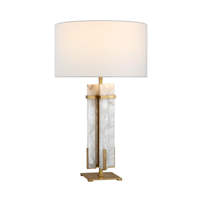 Malik LED Table Lamp in Hand-Rubbed Antique Brass and Alabaster.