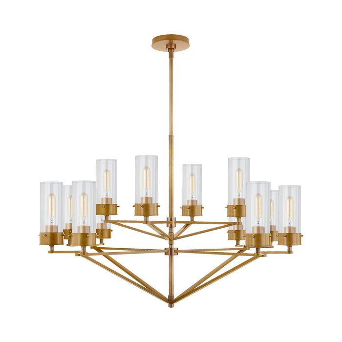 Marais Chandelier in Hand-Rubbed Antique Brass/Clear Glass.