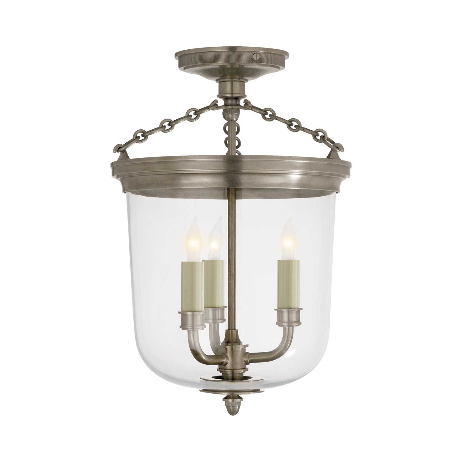 Merchant Semi Flush Mount Ceiling Light in Antique Nickel.