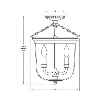 Merchant Semi Flush Mount Ceiling Light - line drawing.