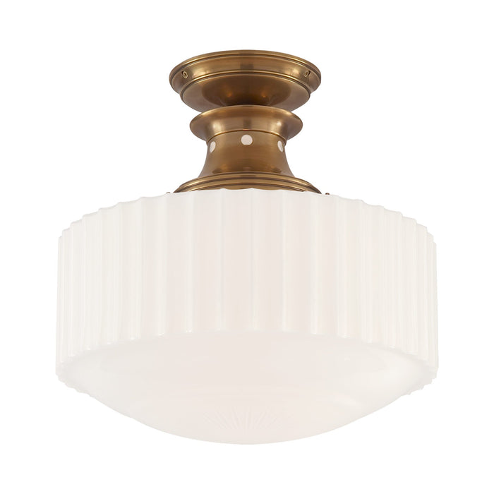 Milton Road Flush Mount Ceiling Light in Hand-Rubbed Antique Brass.