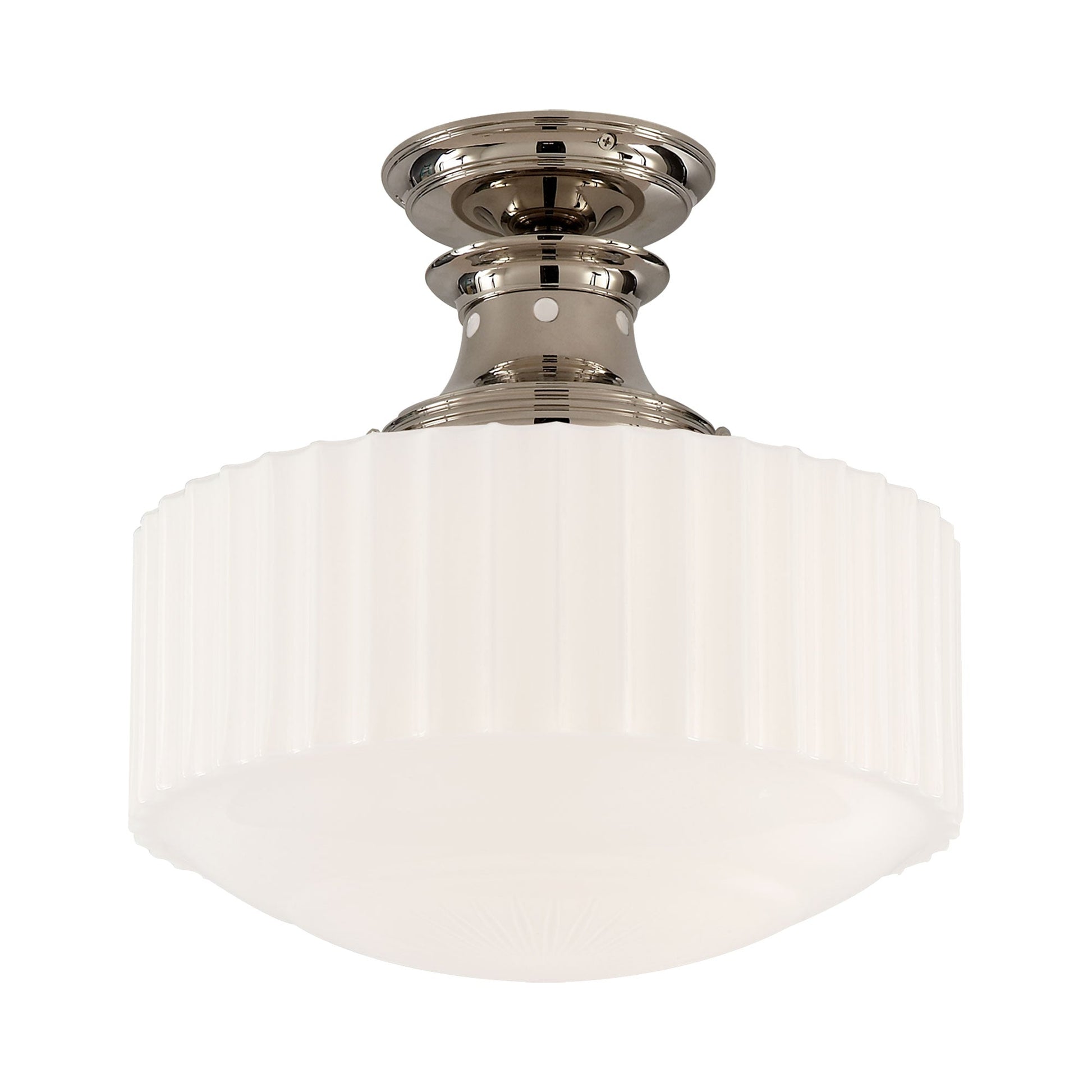 Milton Road Flush Mount Ceiling Light in Polished Nickel.