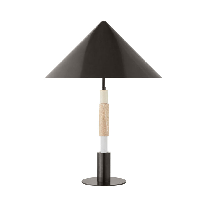 Mira Stacked LED Table Lamp in Bronze/Travertine/Bronze.