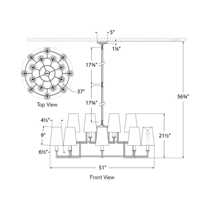 Modica Ring LED Chandelier - line drawing.