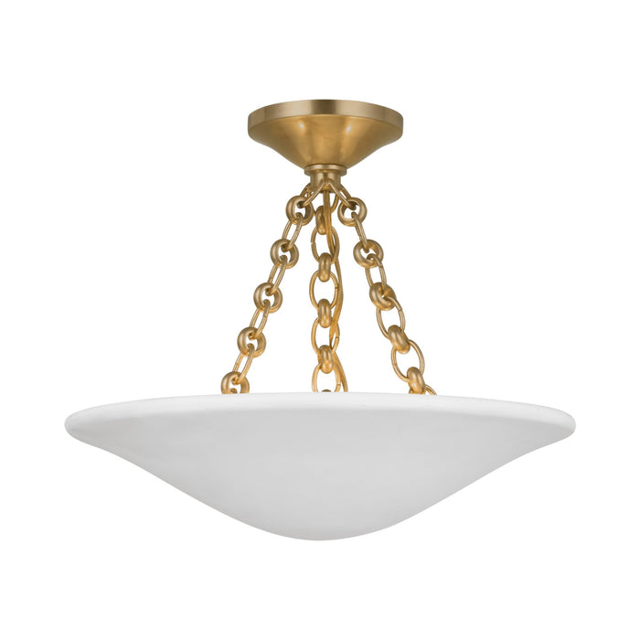 Mollino LED Semi Flush Mount Ceiling Light in Hand-Rubbed Antique Brass.