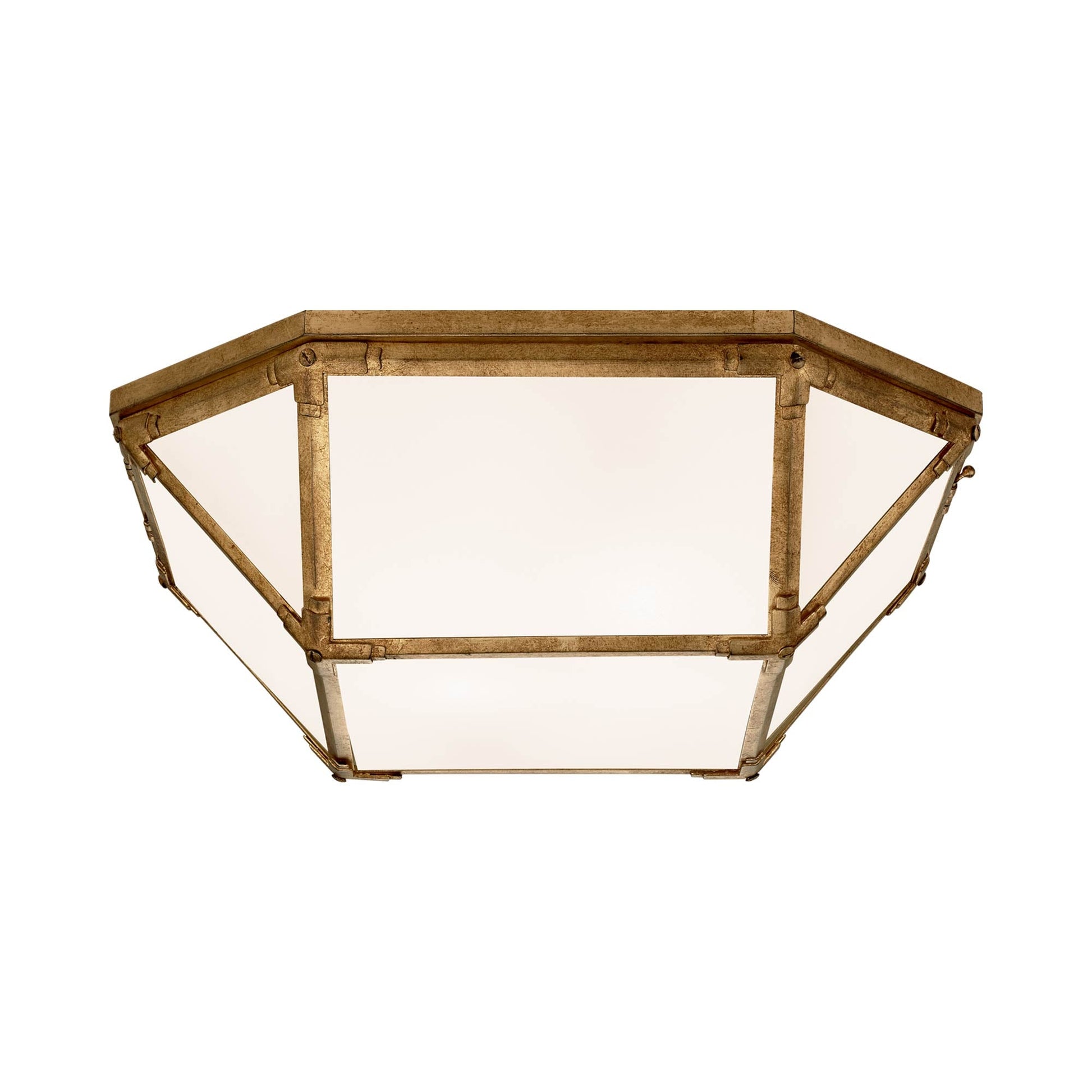 Morris Flush Mount Ceiling Light in Gilded Iron/White Glass (Large).
