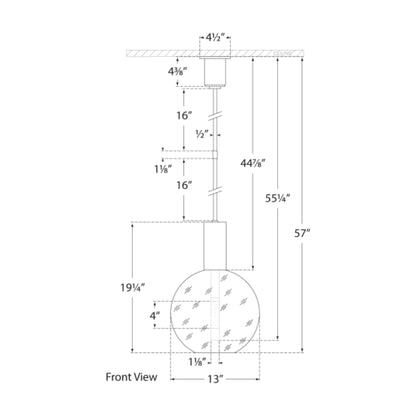 Nye Globe LED Pendant Light - line drawing.