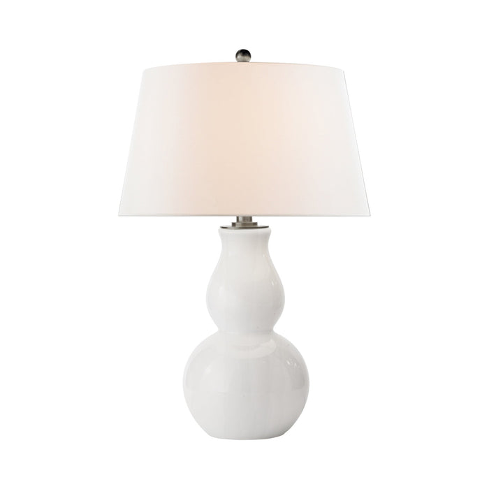 Open Table Lamp in White Glass/Linen.