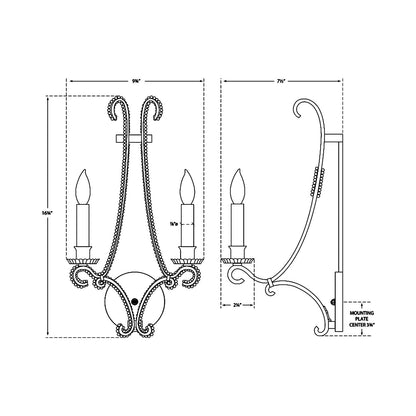 Oslo Wall Light - line drawing.