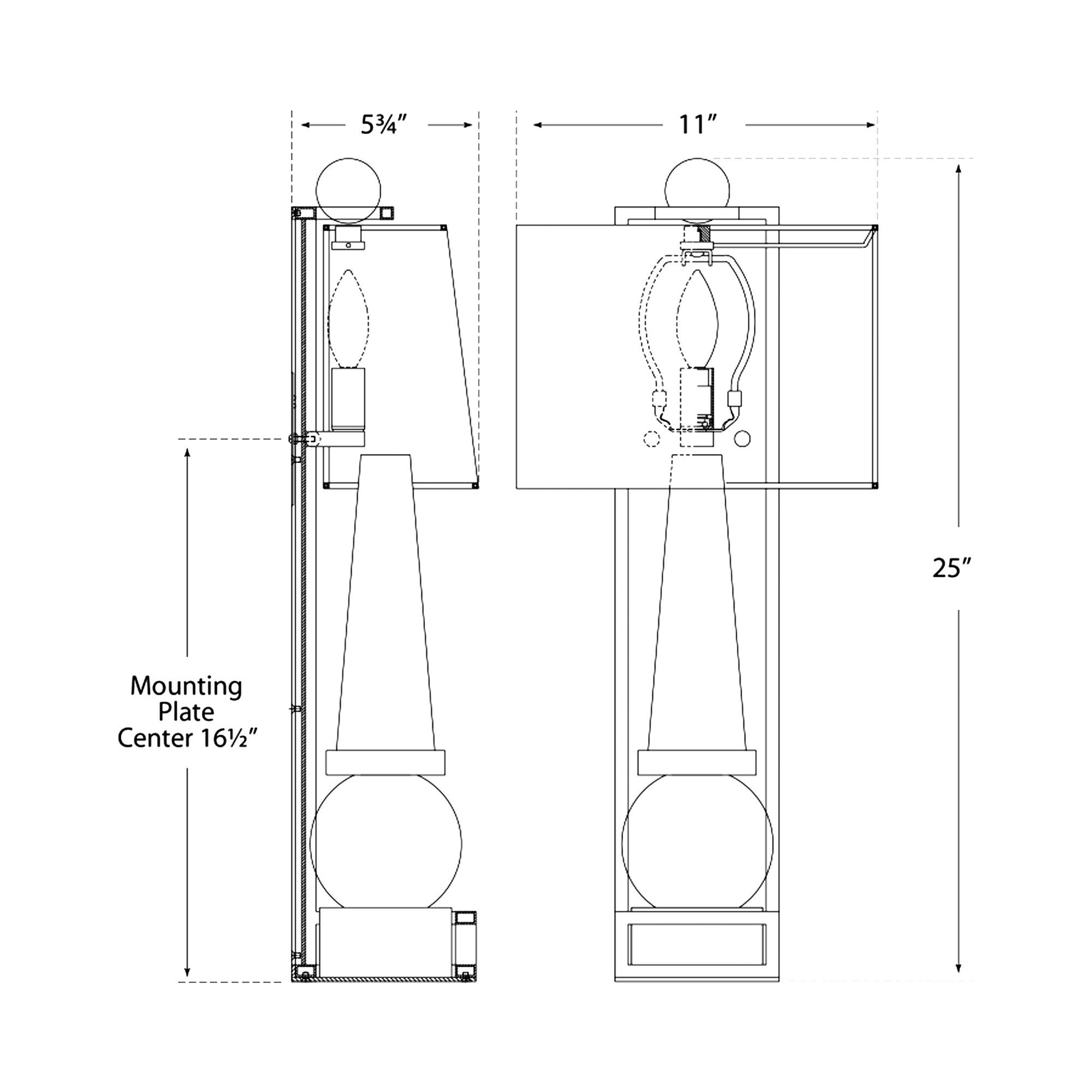 Paladin Obelisk Wall Light - line drawing.