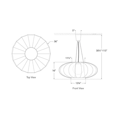 Paper Moon Pendant Light - line drawing.