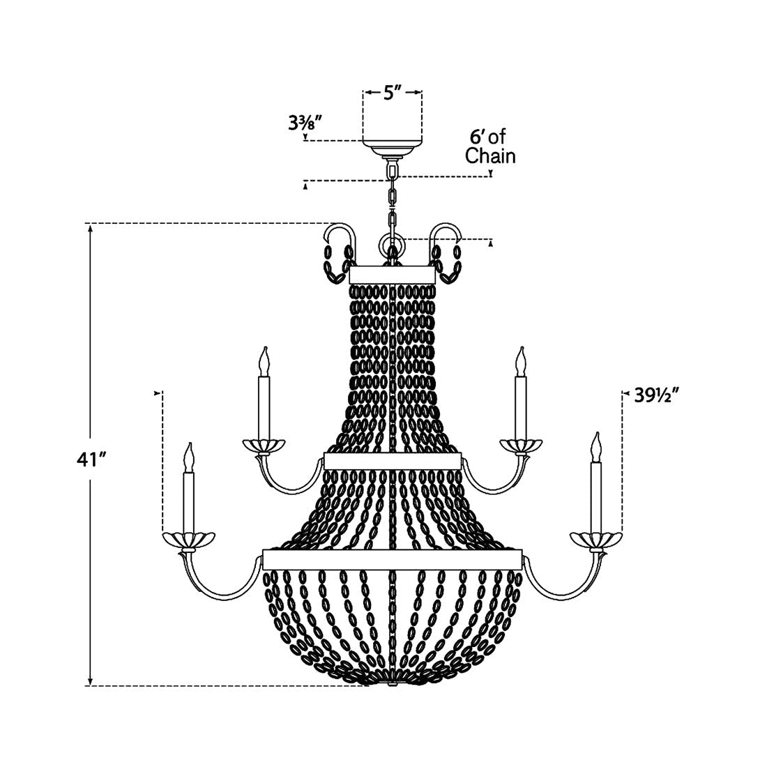 Paris Flea Market Chandelier - line drawing.