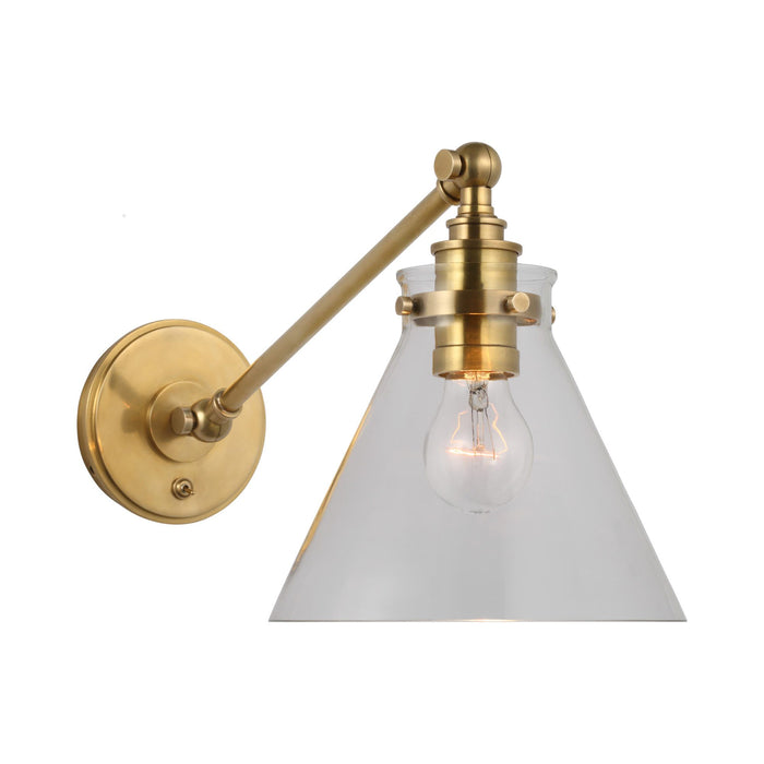 Parkington Swing Arm LED Wall Light in Single Arm/Antique-Burnished Brass/Clear Glass.