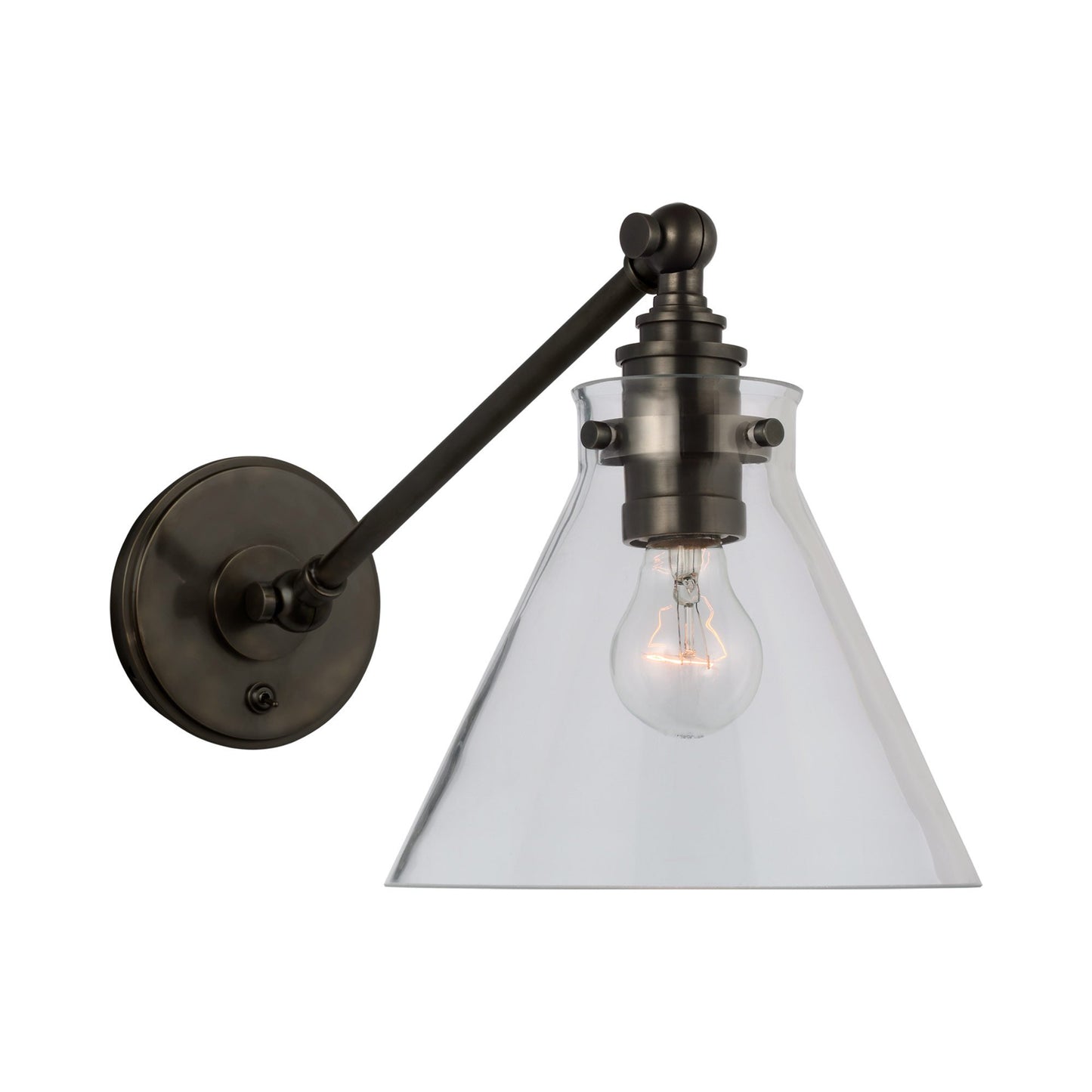 Parkington Swing Arm LED Wall Light in Single Arm/Bronze/Clear Glass.