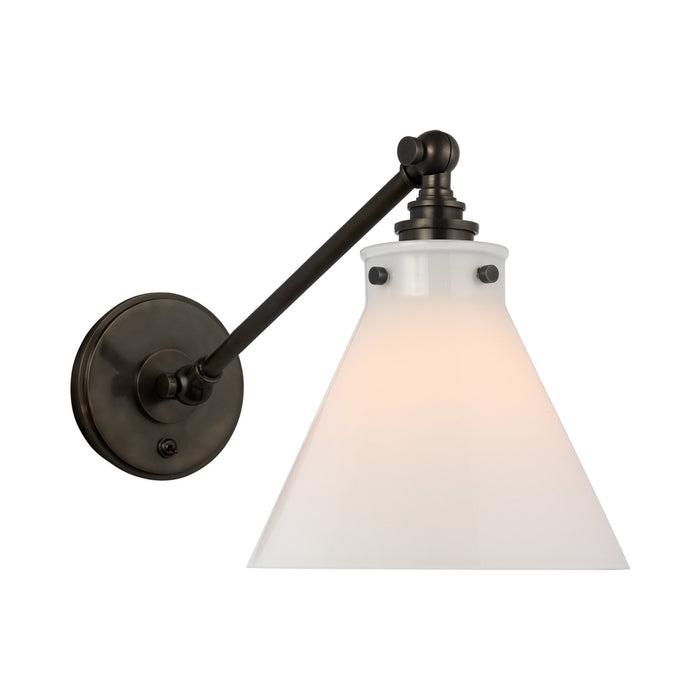 Parkington Swing Arm LED Wall Light in Single Arm/Bronze/White Glass.