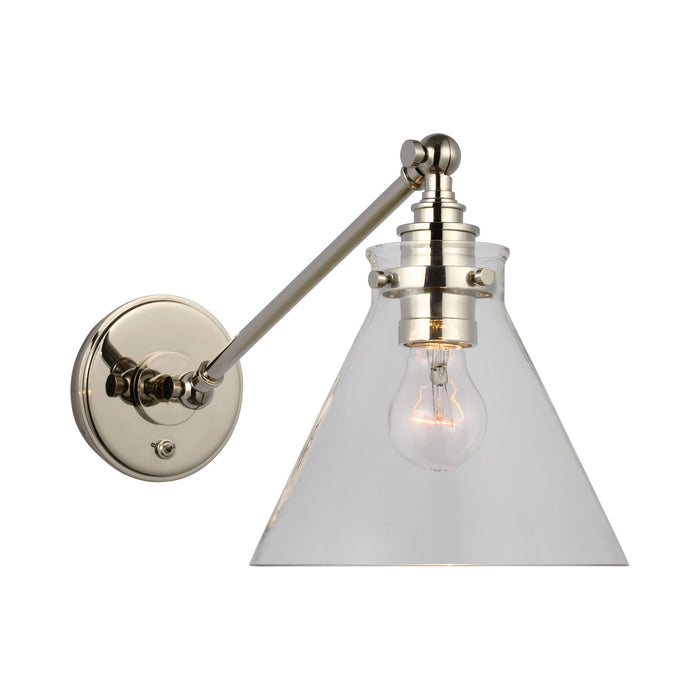 Parkington Swing Arm LED Wall Light in Single Arm/Polished Nickel/Clear Glass.