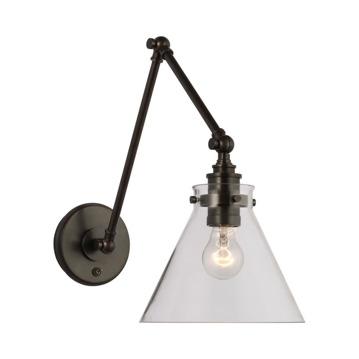 Parkington Swing Arm LED Wall Light in Double Arm/Bronze/Clear Glass.