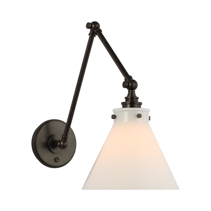 Parkington Swing Arm LED Wall Light in Double Arm/Bronze/White Glass.