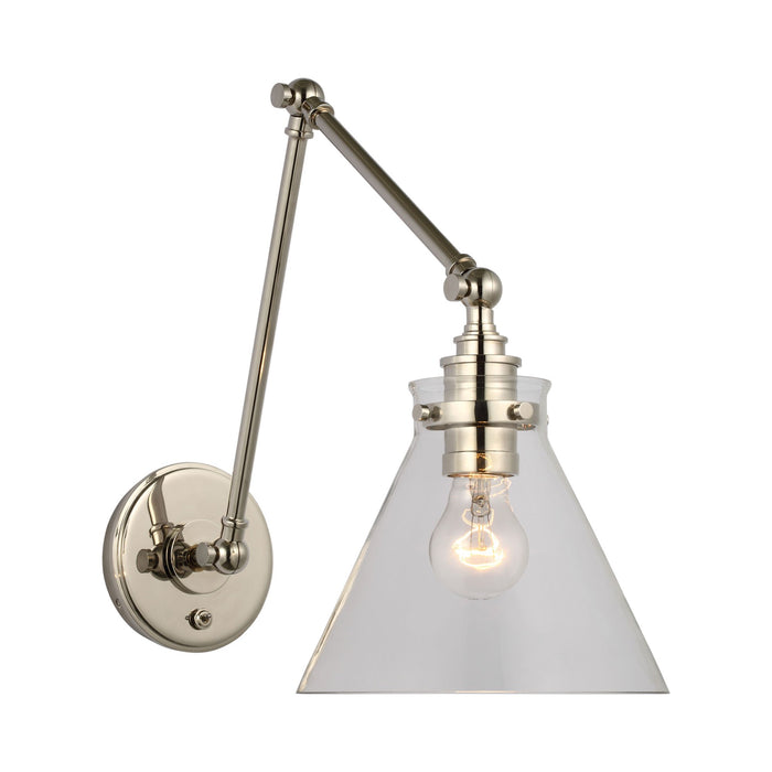 Parkington Swing Arm LED Wall Light in Double Arm/Polished Nickel/Clear Glass.