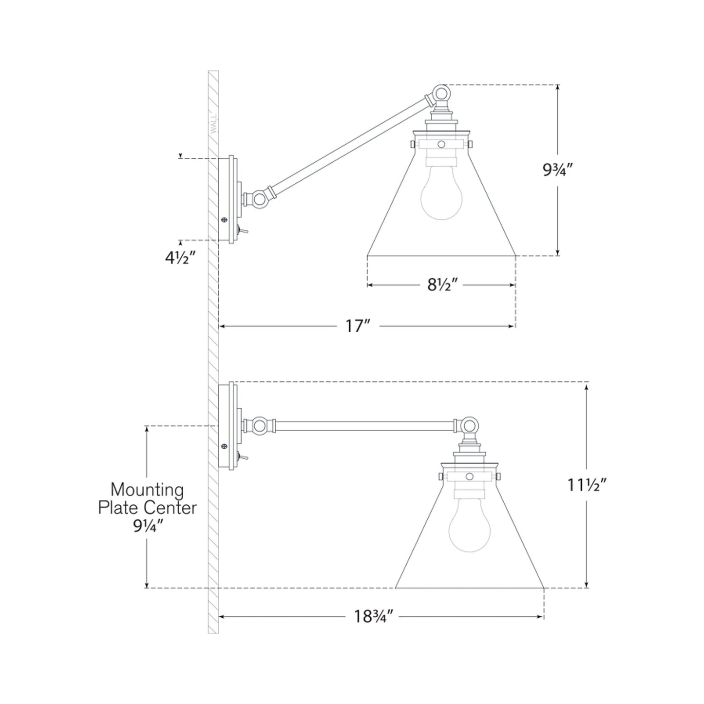 Parkington Swing Arm LED Wall Light- line drawing.