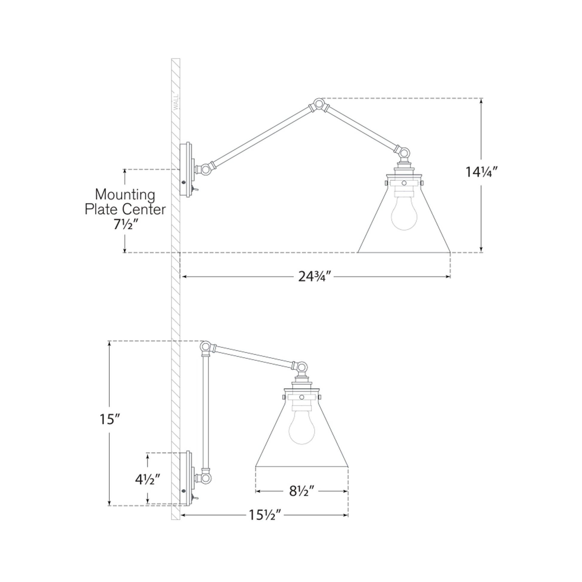 Parkington Swing Arm LED Wall Light- line drawing.