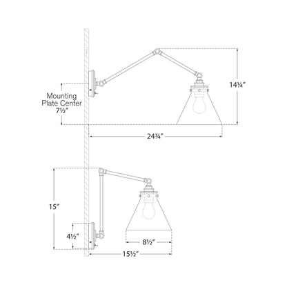 Parkington Swing Arm LED Wall Light- line drawing.