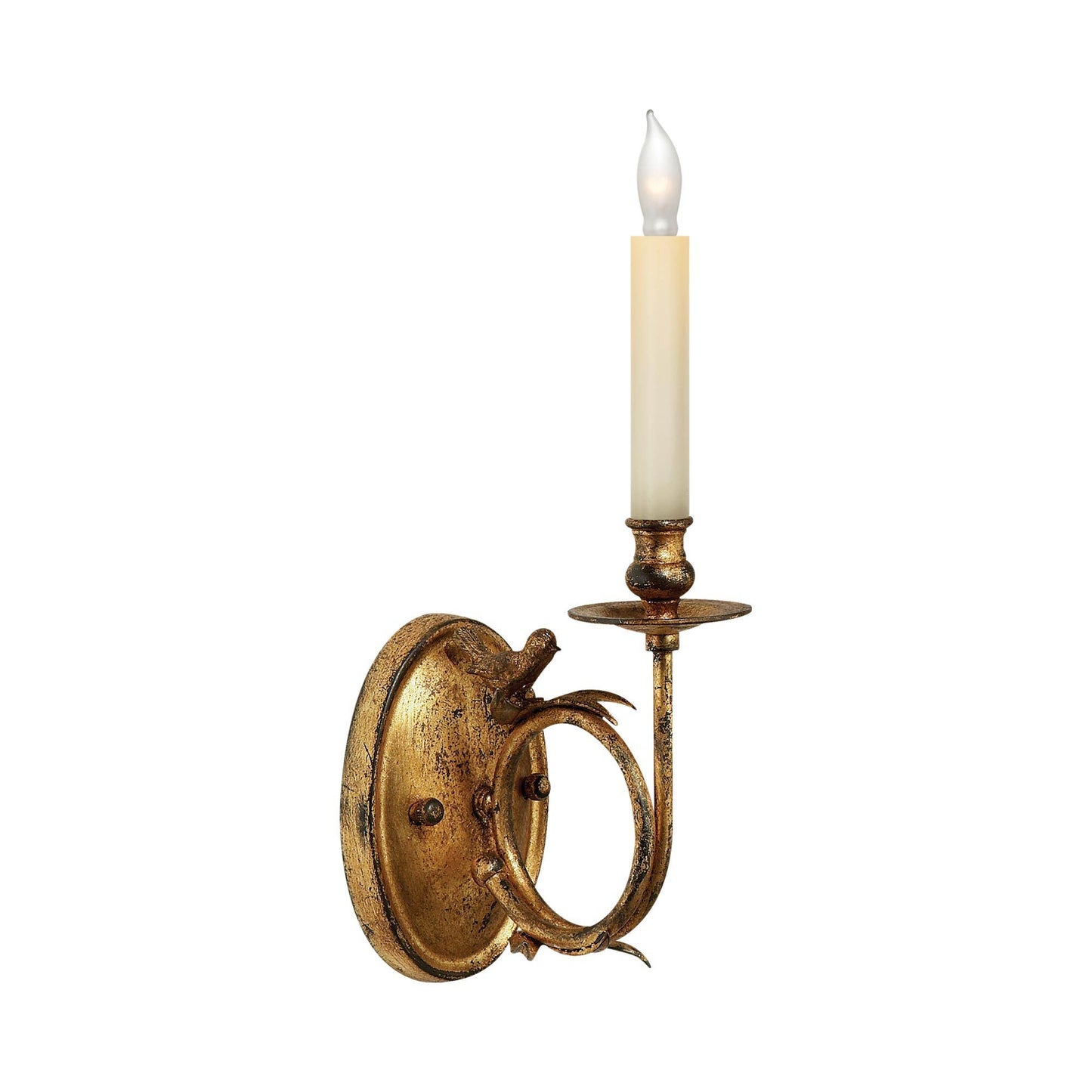 Perching Bird Wall Light in Gilded Iron.