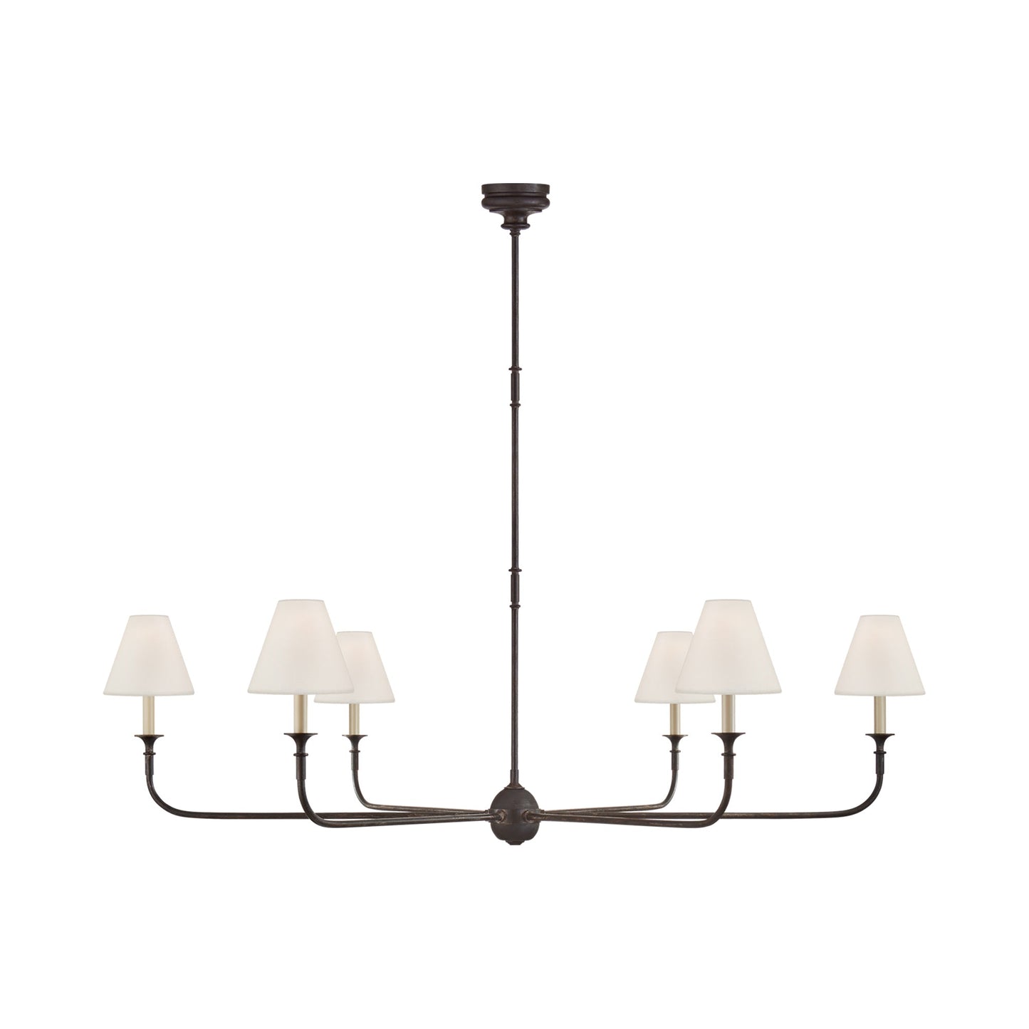 Piaf Chandelier in Aged Iron and Ebonized Oak (58-Inch/6-Light).