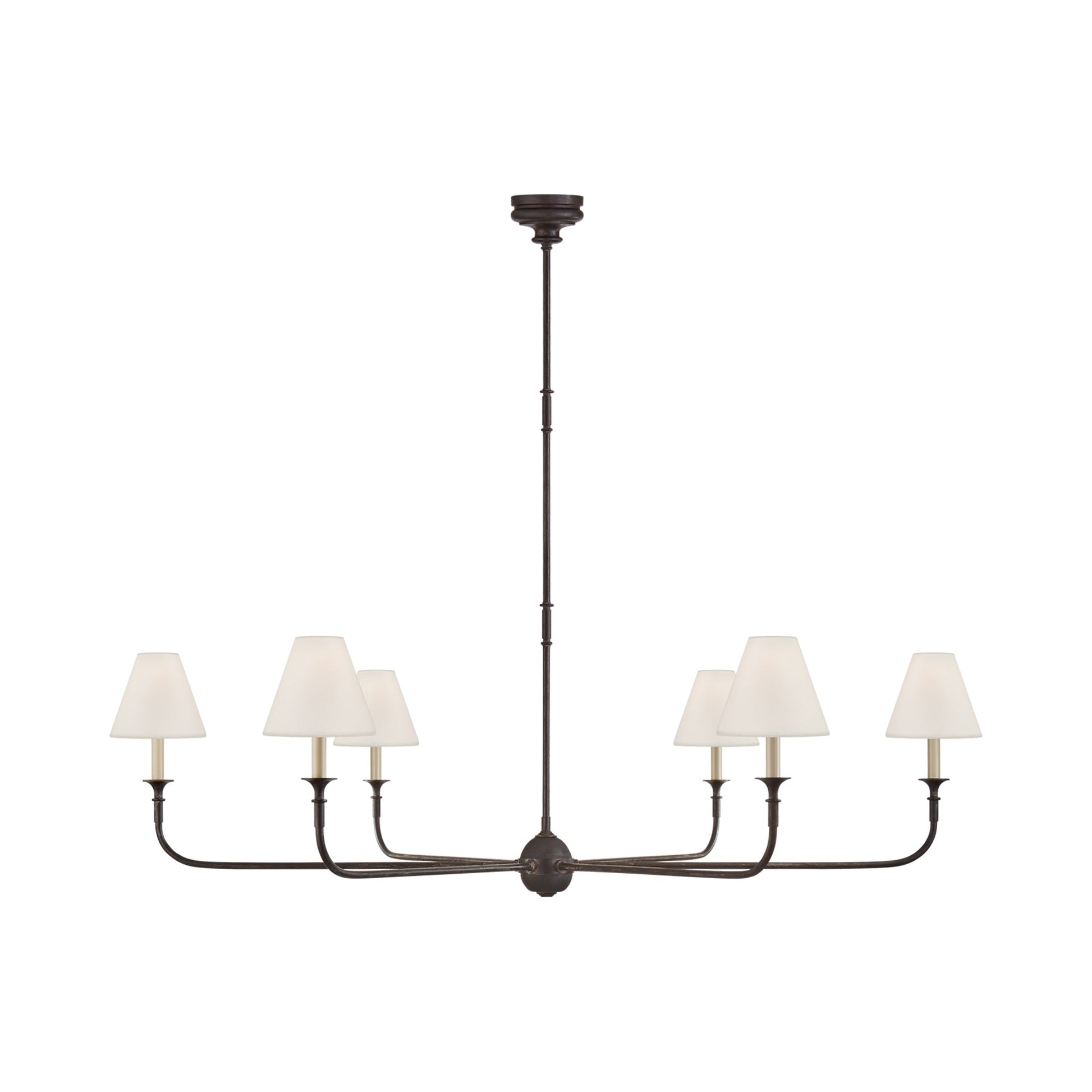 Piaf Chandelier in Aged Iron and Ebonized Oak (58-Inch/6-Light).