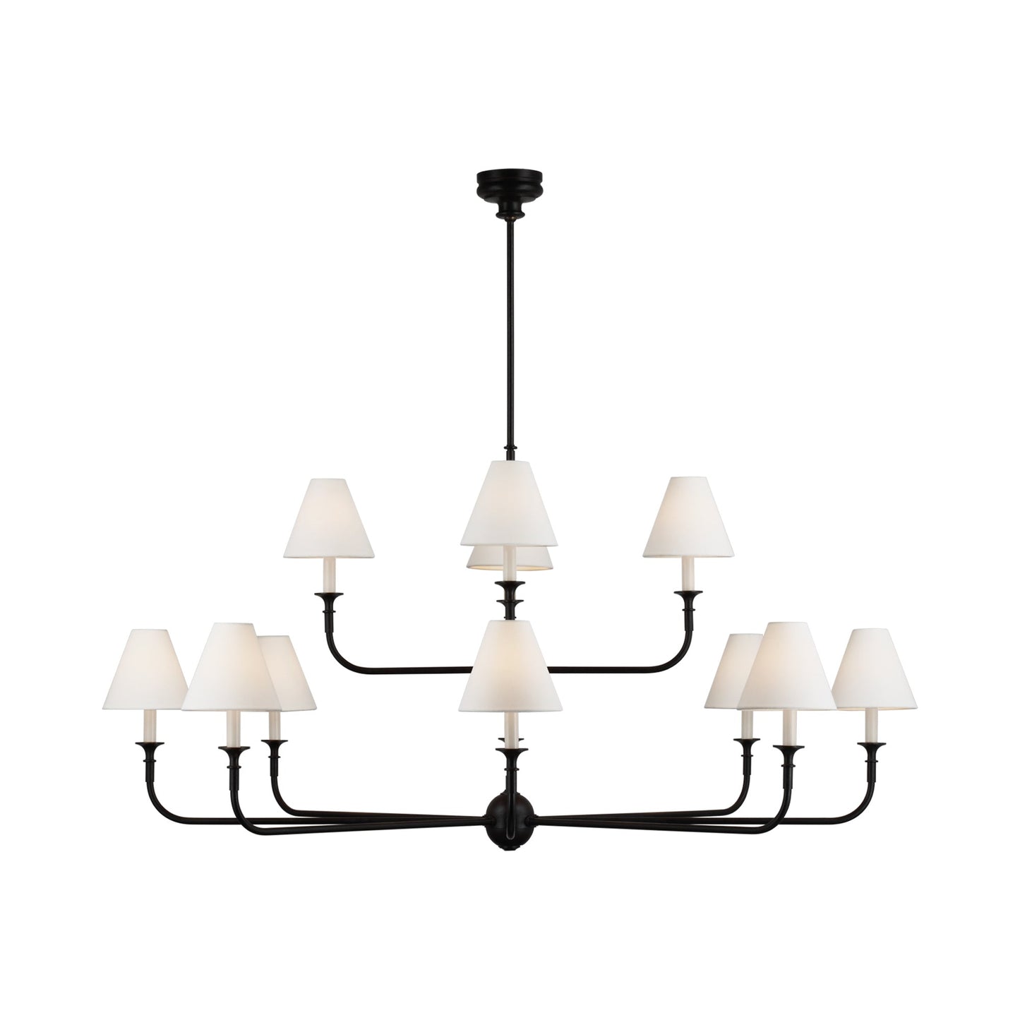 Piaf Chandelier in Aged Iron and Ebonized Oak (58-Inch/12-Light).