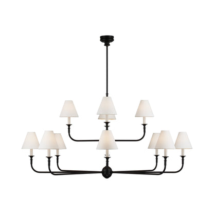 Piaf Chandelier in Aged Iron and Ebonized Oak (58-Inch/12-Light).