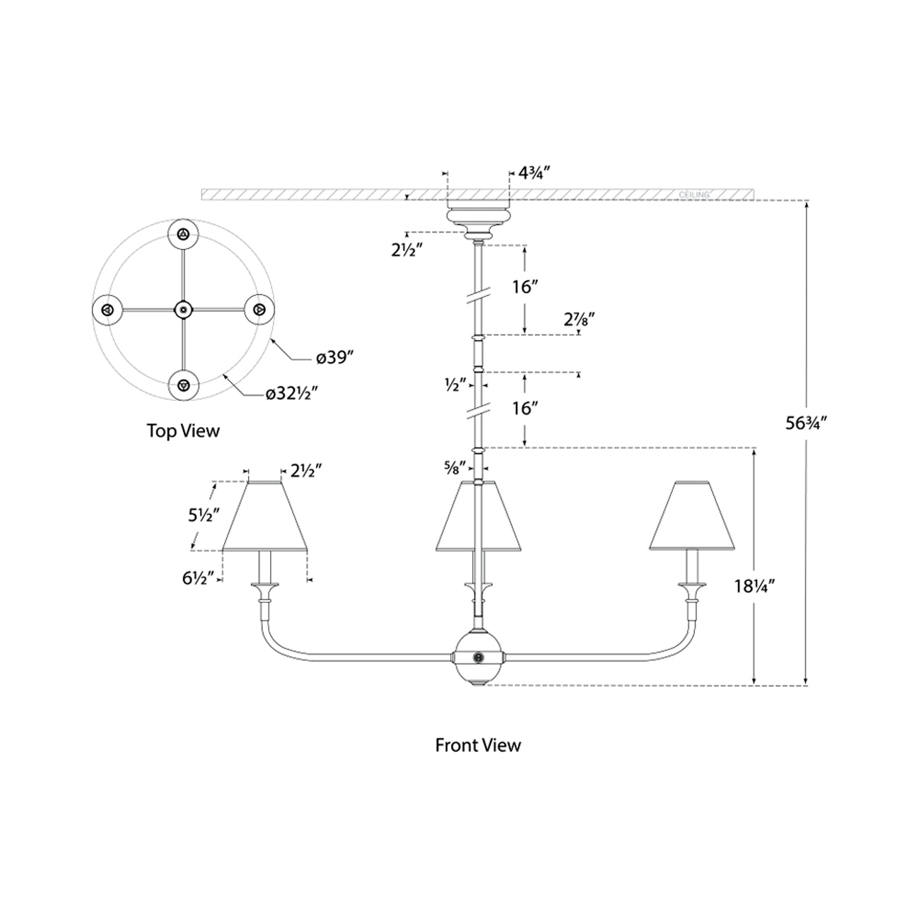 Piaf Chandelier - line drawing.