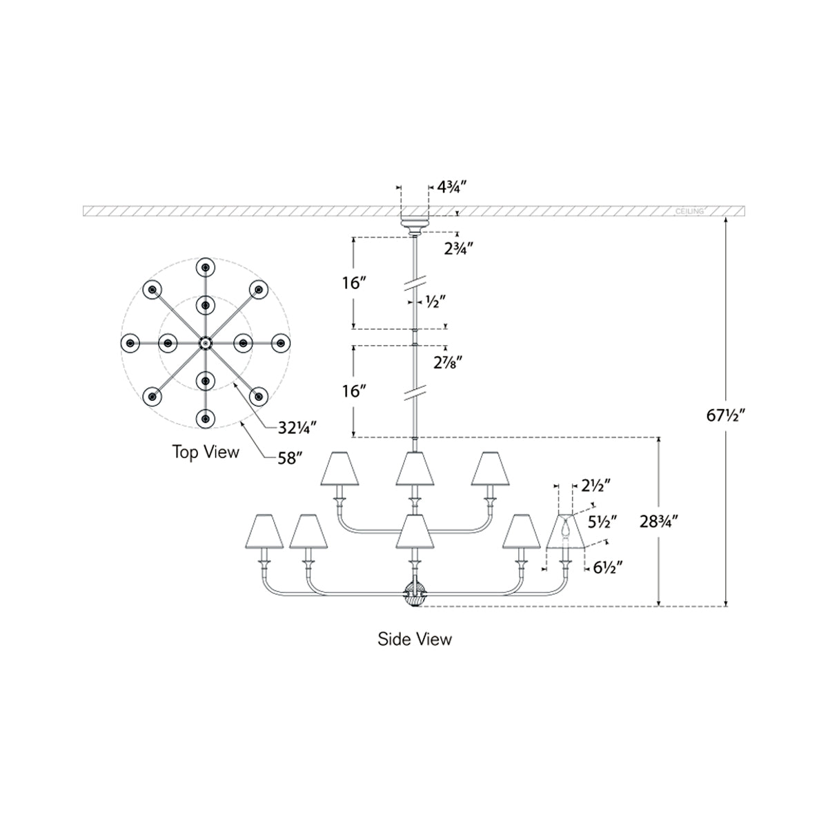 Piaf Chandelier - line drawing.