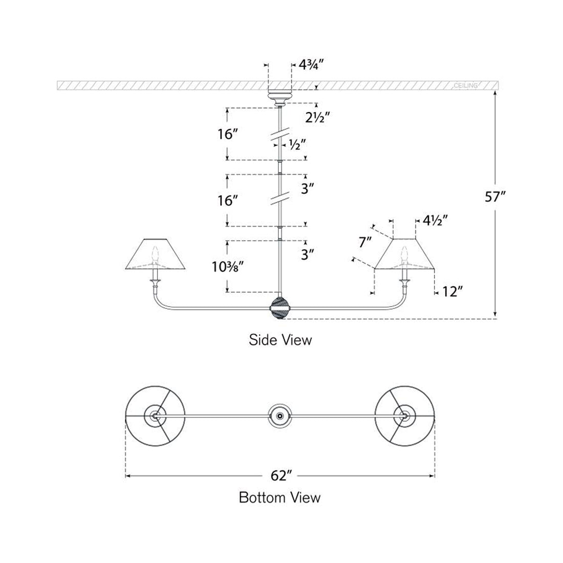 Piaf Linear Pendant Light - line drawing.