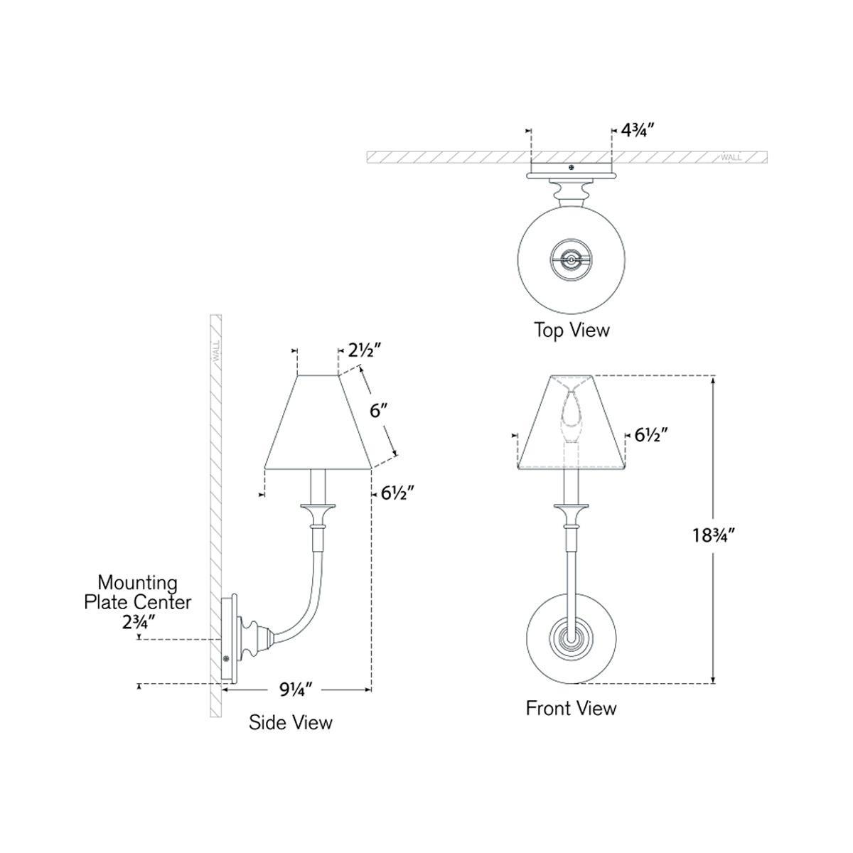 Piaf Wall Light - line drawing.