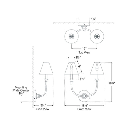 Piaf Wall Light - line drawing.